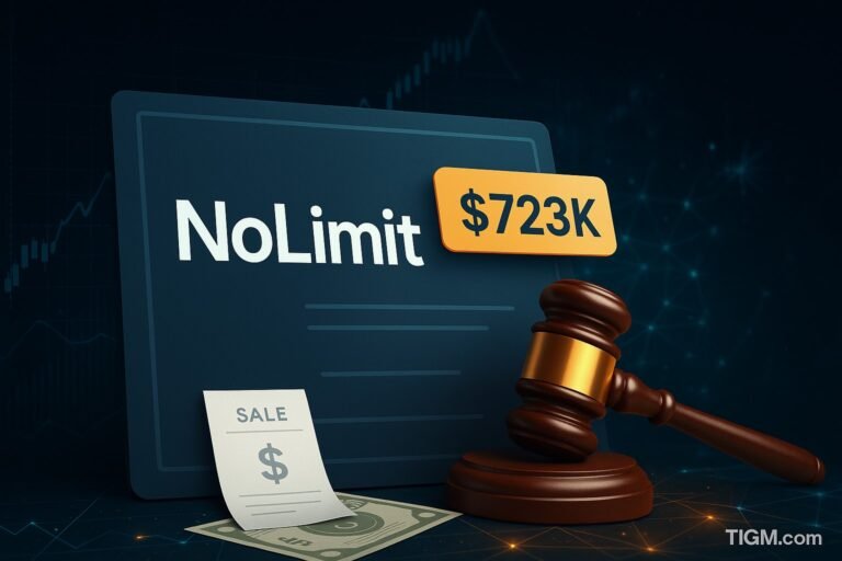 “NoLimit.com domain sold for $723,000 — digital auction contract with sale tag”