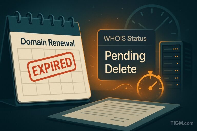 “Domain expiration countdown showing Pending Delete and drop stages on a calendar screen.”