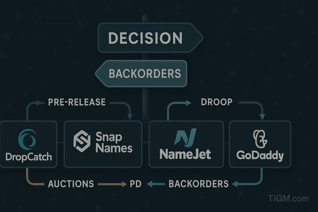 DropCatch vs SnapNames vs NameJet vs GoDaddy — Which to Use When